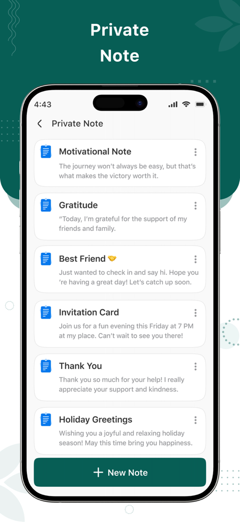Private Note interface in the Web Scanner app showing a list of secure notes