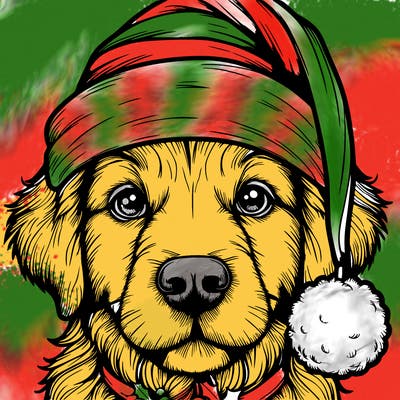 realistic dog with a christmas hat