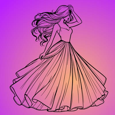 realistic woman with dress flowing in the wind