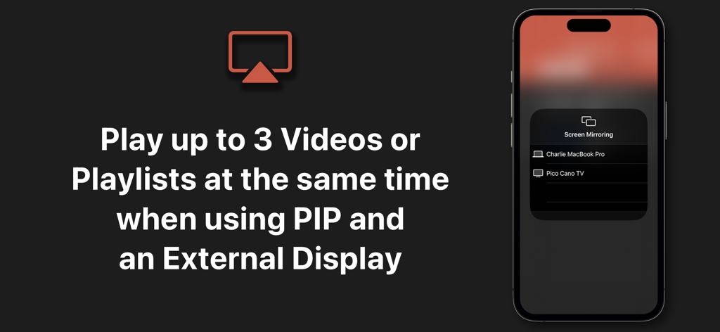 Looper - Interfaz de la aplicación Looper mostrando opciones de duplicación de pantalla para reproducir vídeos en pantallas externas
