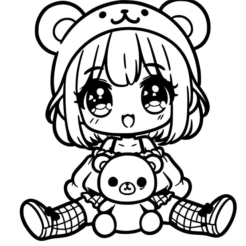 cute anime girl with bear fit