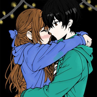 anime couple hugging