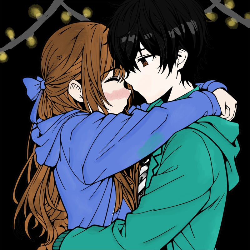 anime couple hugging