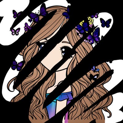 realistic girl with hair made of butterflies