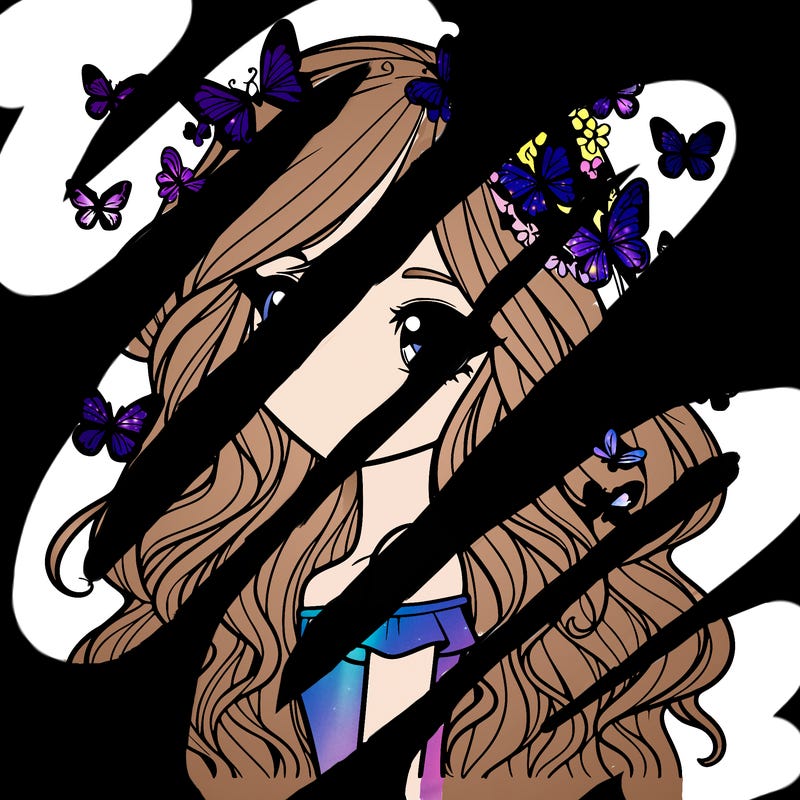 realistic girl with hair made of butterflies