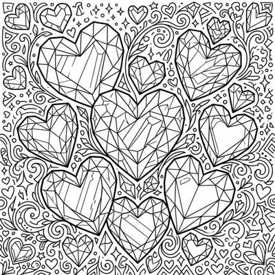 Unleash your inner artist with this mesmerizing coloring page featuring beautifully faceted crystal hearts. Designed with teens in mind, this intricate pattern offers a captivating creative escape.