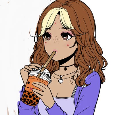 realistic girl drinking boba tea