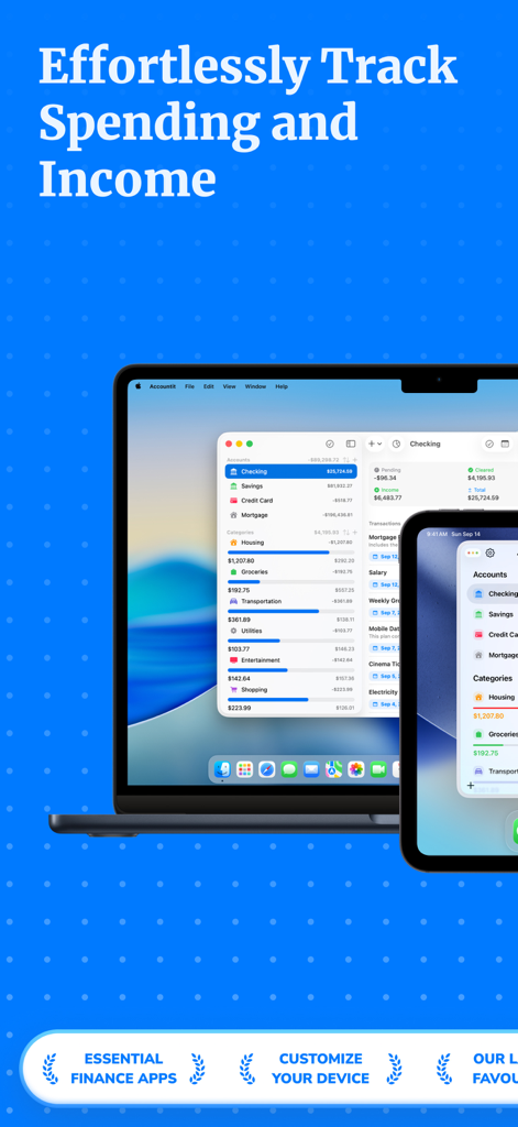 Expenses Tracker - Accountit - Accountit expenses tracker app interface on MacBook and iPhone