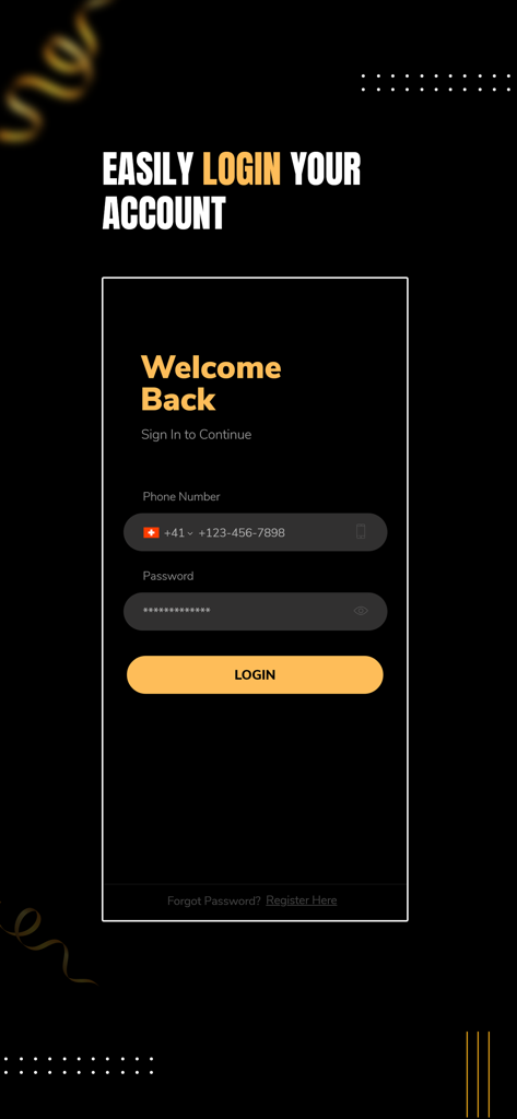 ナイトライフとVIP予約のためのNoche Appのログインインターフェース