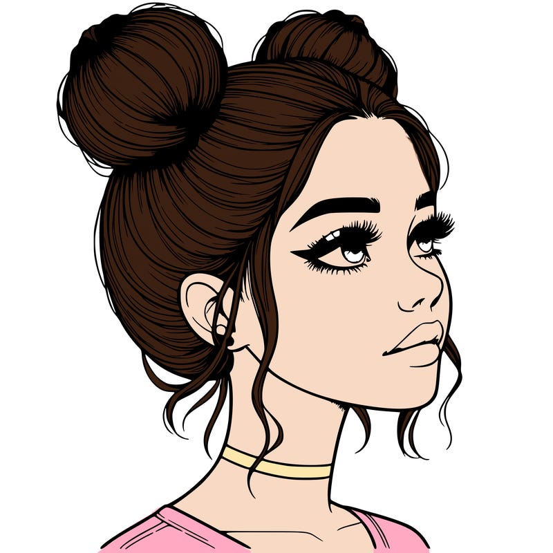 realistic girl with buns on the top of her head