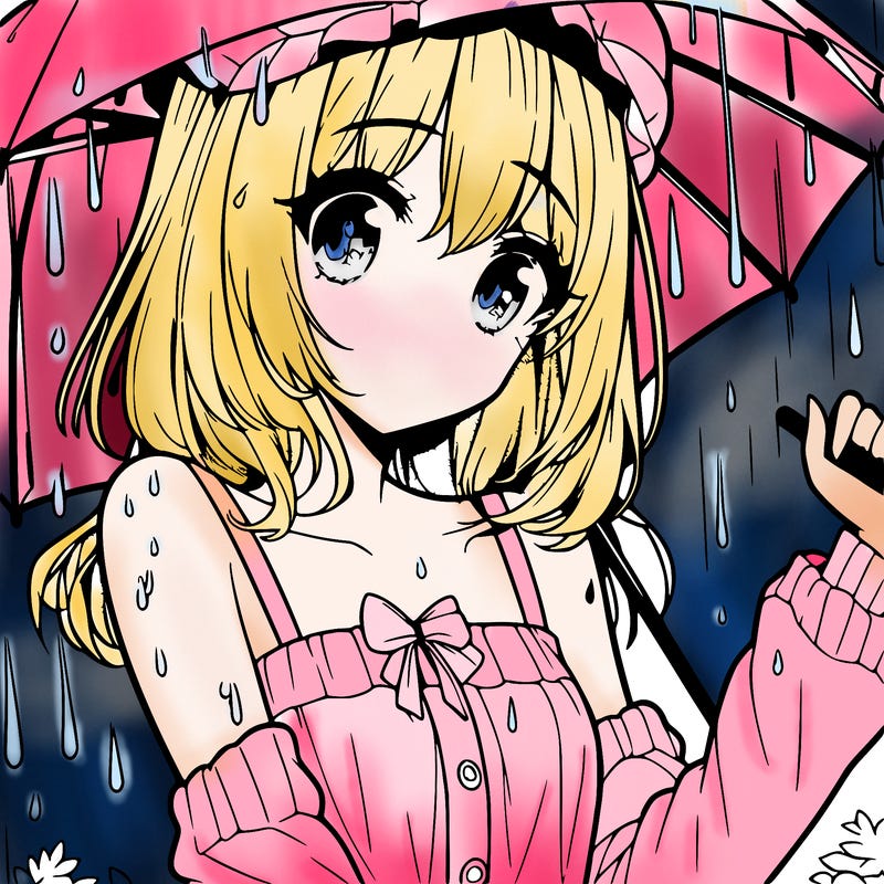 pretty anime girl in the rain