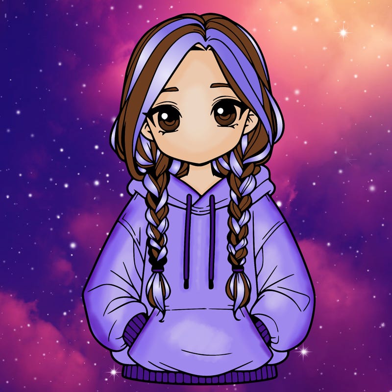 a realistic girl with a oversized hoodie and she has braids