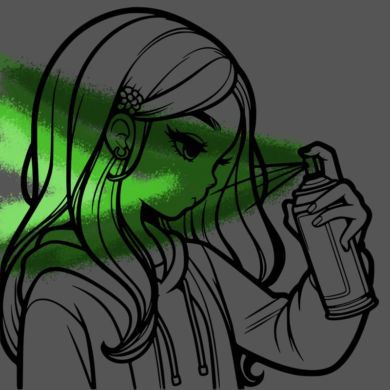 a realistic girl spray painting