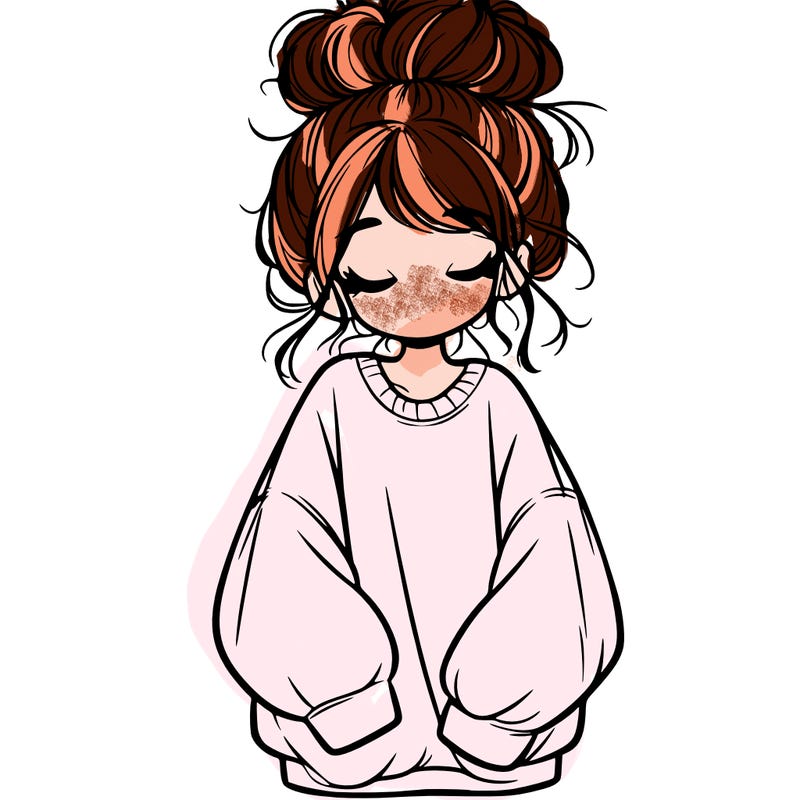 girl with baggy sweatshirt and messy bun