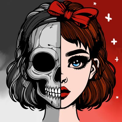 realistic girl with half skull mask