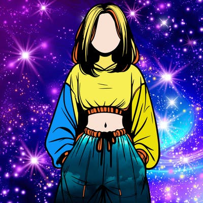 realistic girl faceless with baggy pants and a crop top