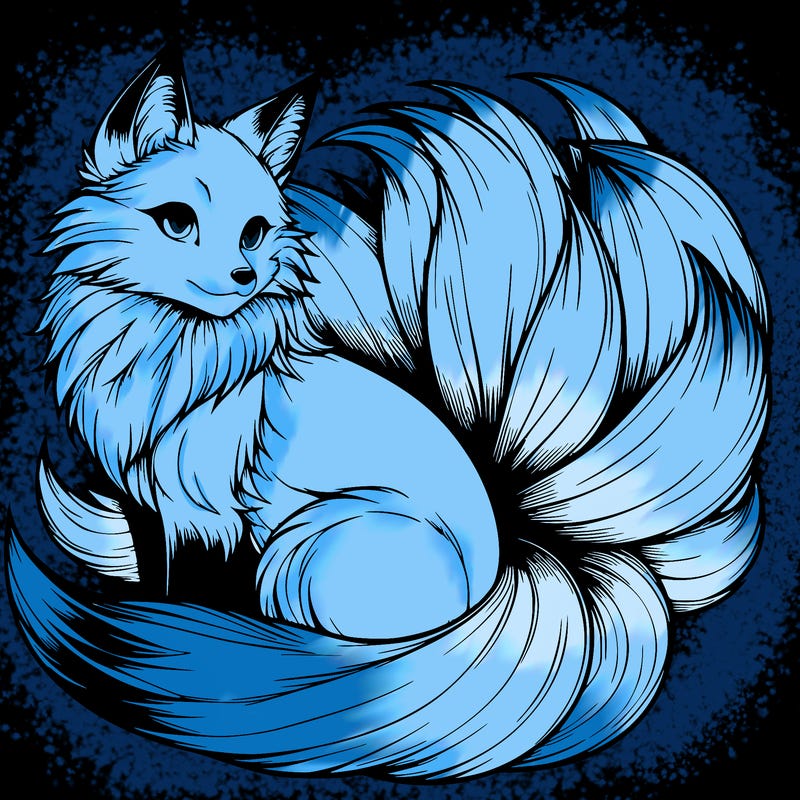 realistic detailed 9 tailed anime fox