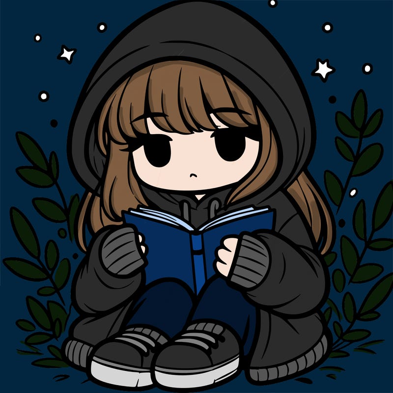 girl in oversized hoodie reading a book