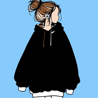 realistic girl with a oversized sweatshirt on and a bun