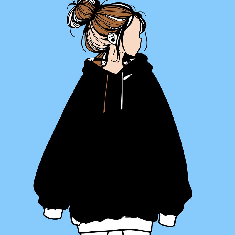 realistic girl with a oversized sweatshirt on and a bun