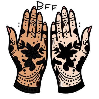 hands with henna design that can be colored in