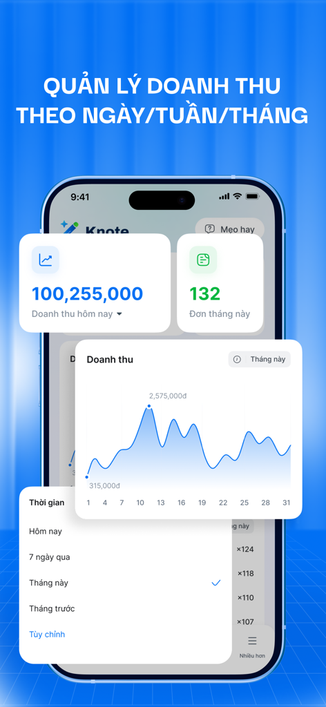 Knote - The Knote app interface displaying business revenue reports and a monthly sales graph