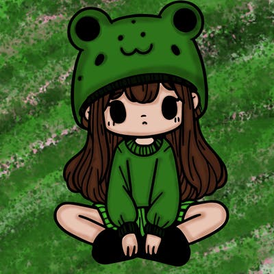 a girl wearing a frog hat and some frog socks