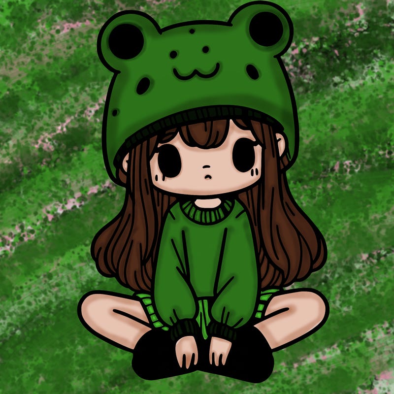 a girl wearing a frog hat and some frog socks