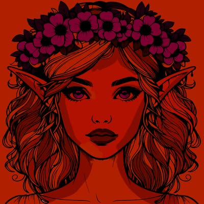 realistic female elf with flower crown