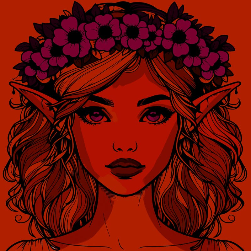 realistic female elf with flower crown