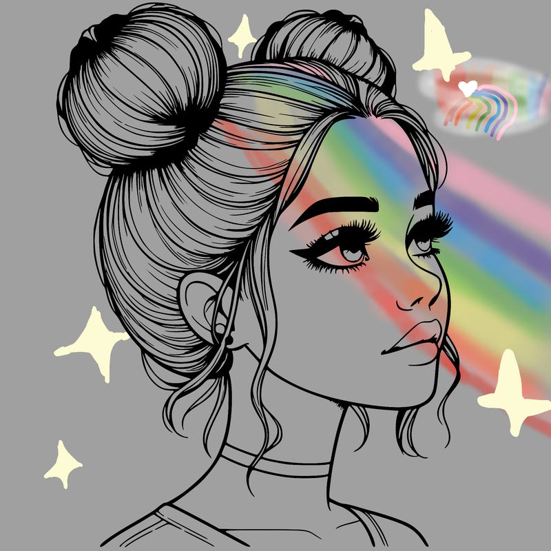 realistic girl with buns on the top of her head