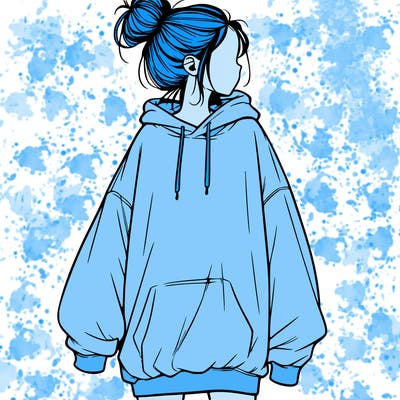 realistic girl with a oversized sweatshirt on and a bun