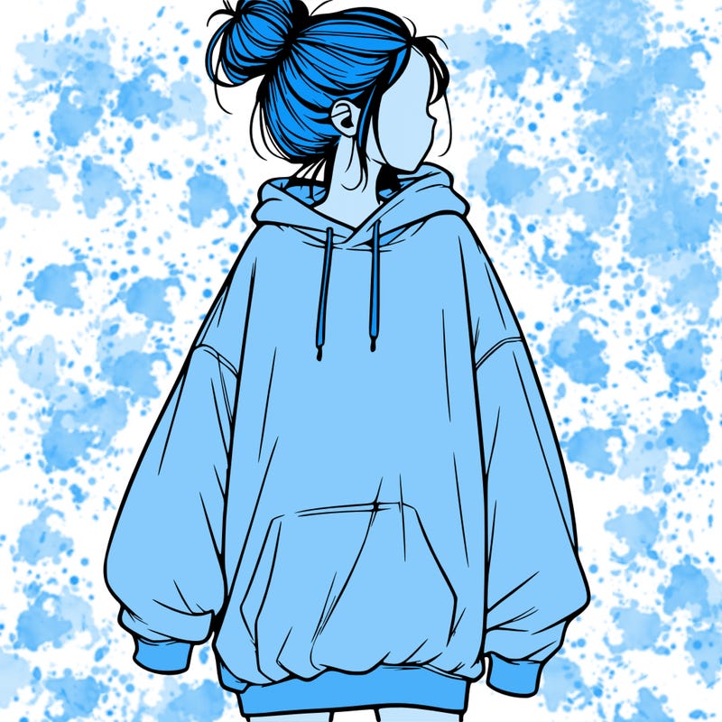 realistic girl with a oversized sweatshirt on and a bun