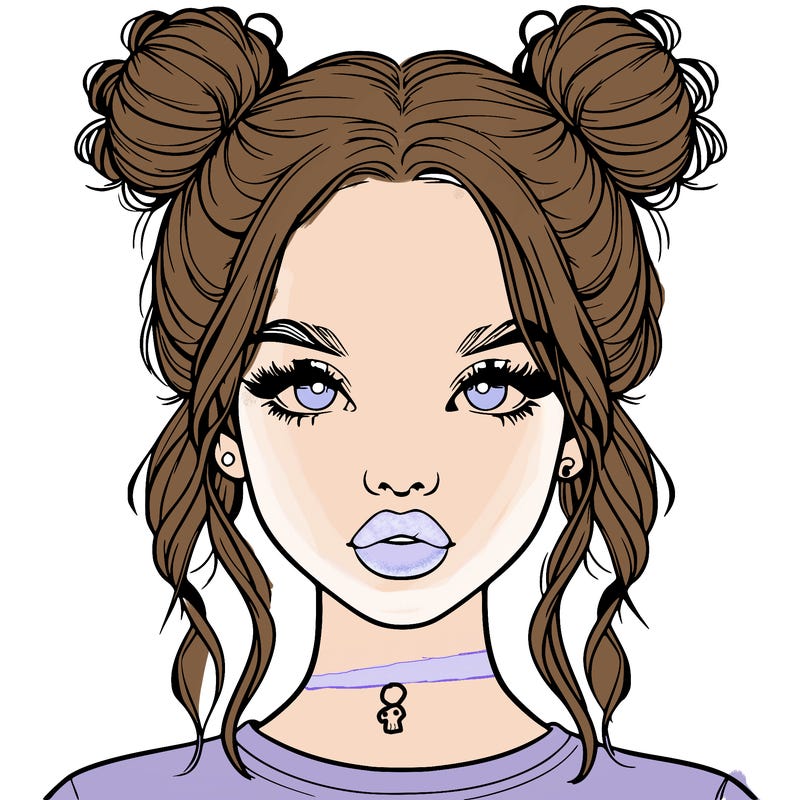realistic girl with two buns in hair and lips