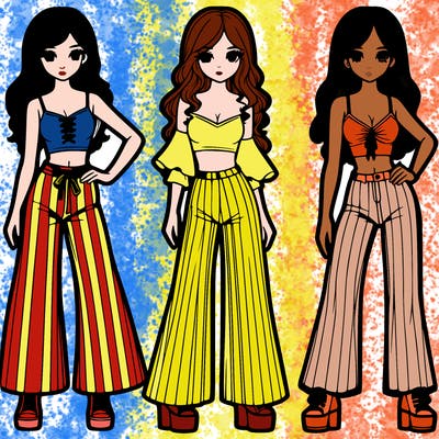 girls with flare pants and crop tops realistic