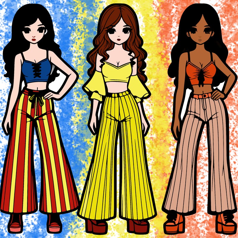 girls with flare pants and crop tops realistic