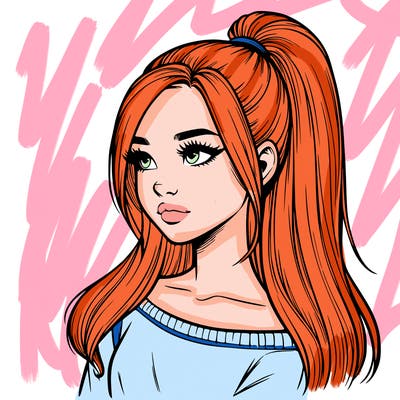 realistic girl with a high ponytail
