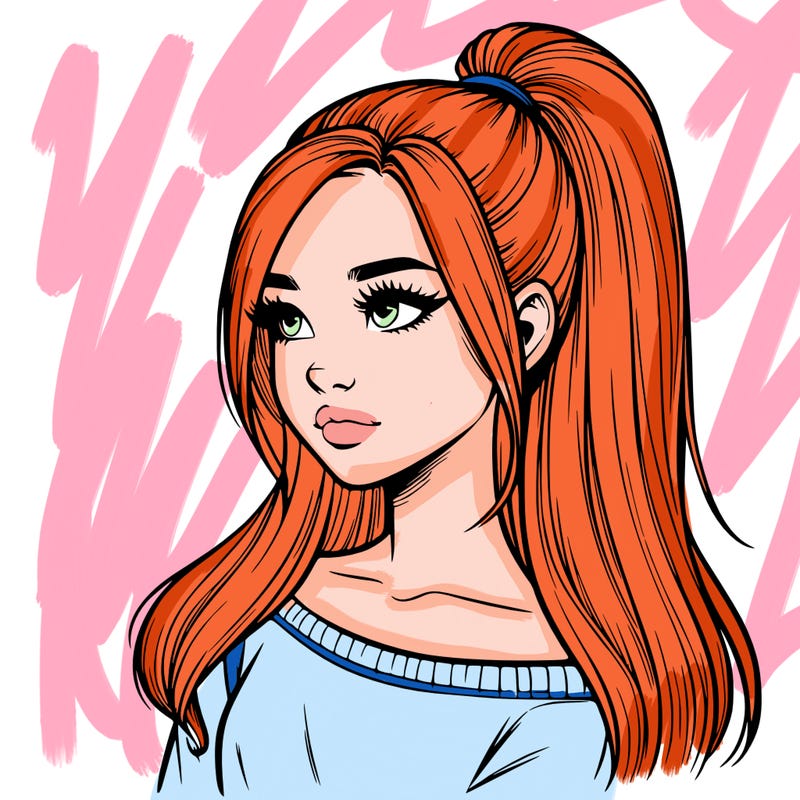 realistic girl with a high ponytail