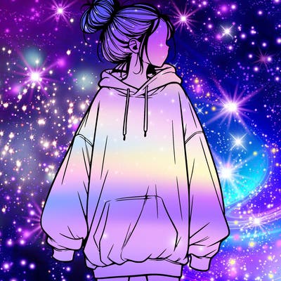 realistic girl with a oversized sweatshirt on and a bun