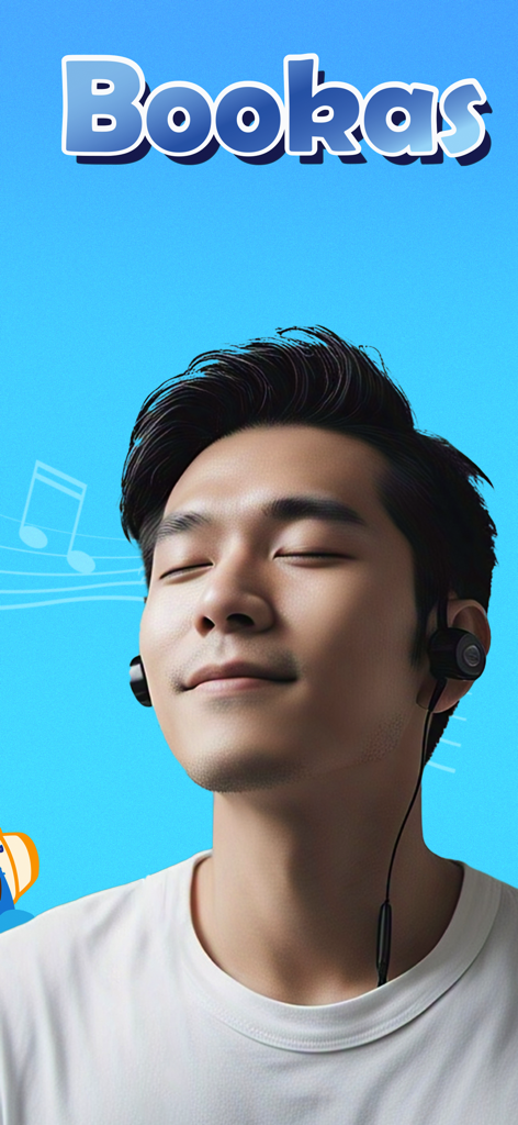 Bookas - Sách nói & Truyện - A man wearing earphones listening to audiobooks on the Bookas app
