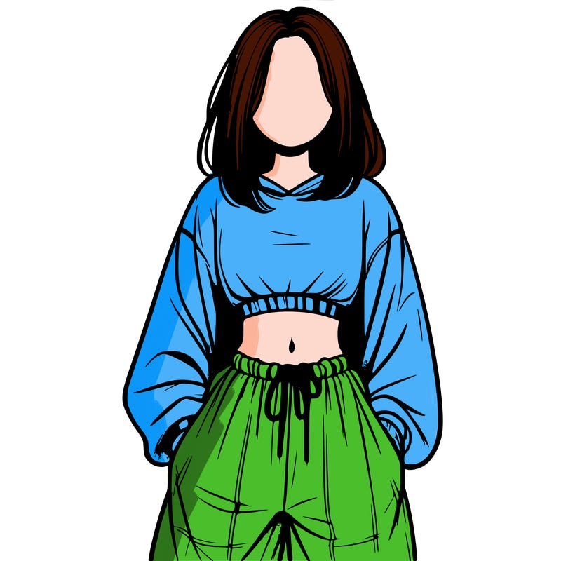 realistic girl faceless with baggy pants and a crop top