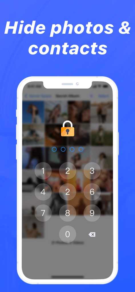 iPhone 화면, 비밀 공간에 사진 및 연락처를 숨기기 위한 숫자 비밀번호 잠금 표시