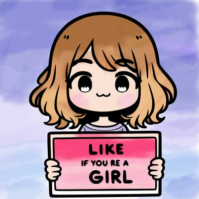 a cute girl holding a sign that says like if you’re a girl