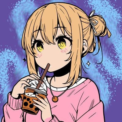 manga character drinking boba