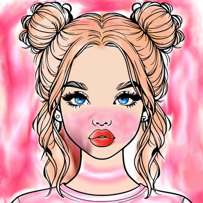 realistic girl with two buns in hair and lips