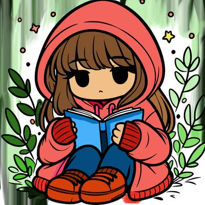 girl in oversized hoodie reading a book