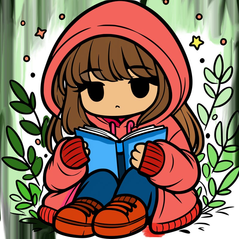 girl in oversized hoodie reading a book