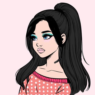 realistic girl with a high ponytail