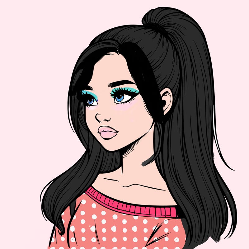 realistic girl with a high ponytail