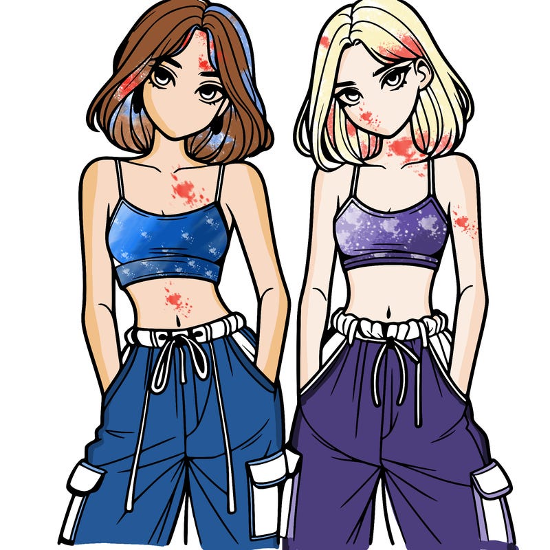 two girls with crop top with baggy pants